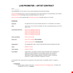 Promoter Artist Contract Template example document template