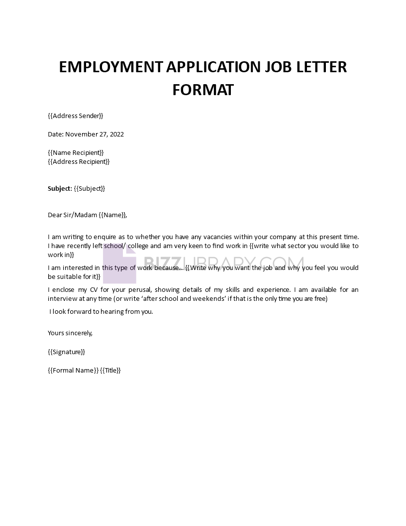 employment application job letter template