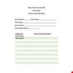 Silent Auction Bid Sheet - Auction Bidding Made Easy example document template