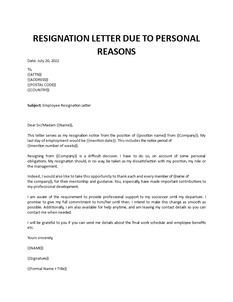 resignation letter due to personal reasons Main Image resignation letter due to personal reasons