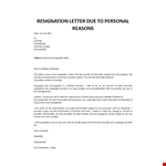 Resignation Letter Due to Personal Reasons example document template