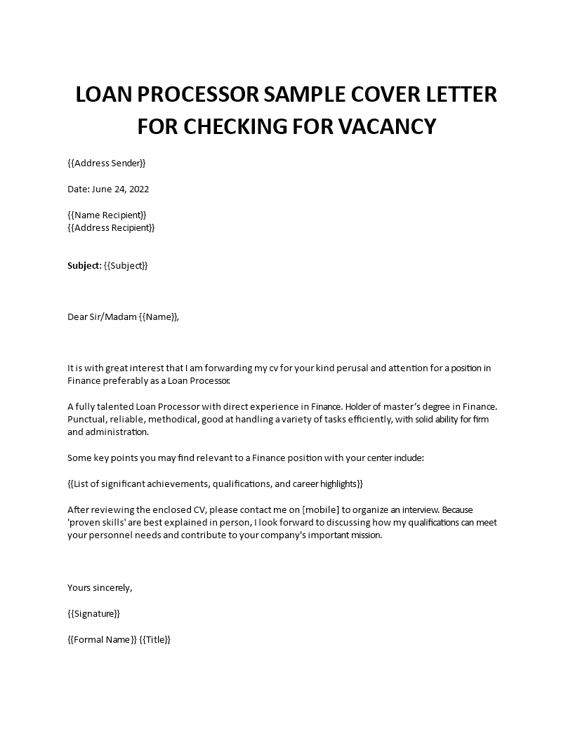 loan processor cover letter