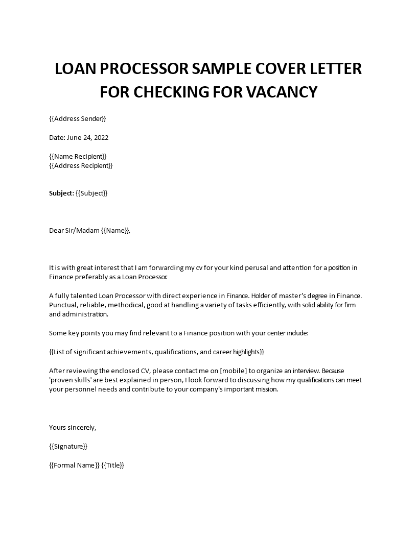 loan processor cover letter Main Image loan processor cover letter
