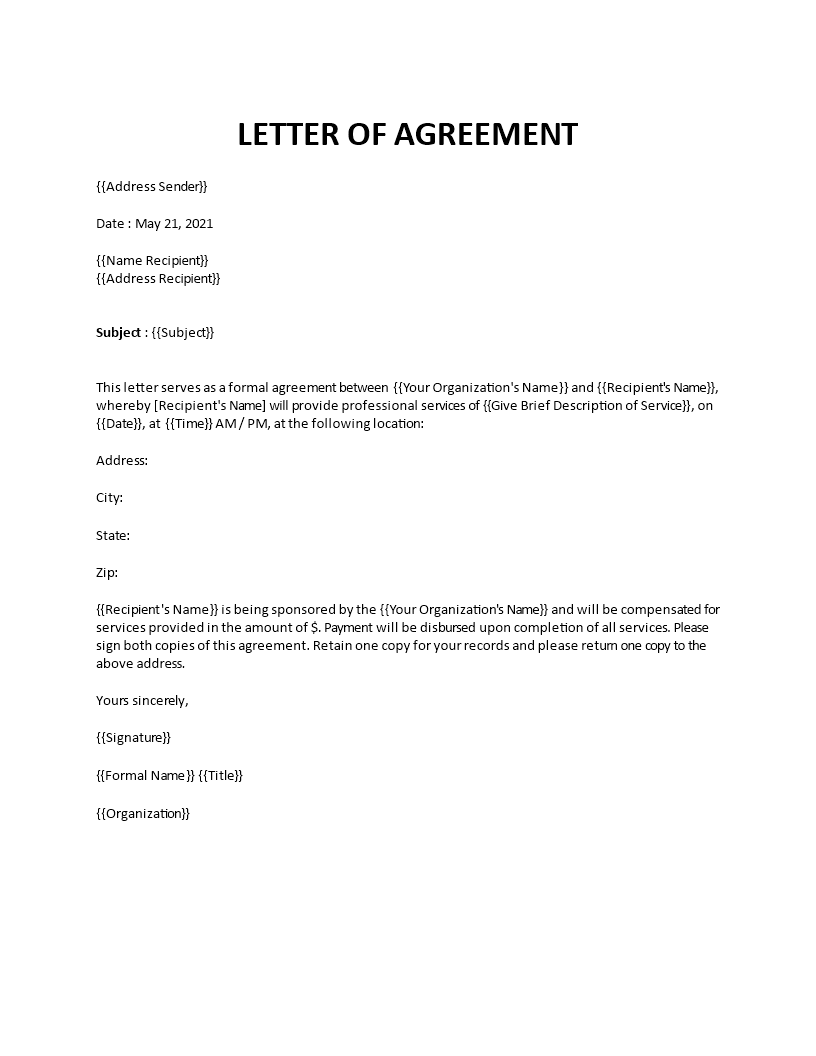 letter of agreement Main Image letter of agreement