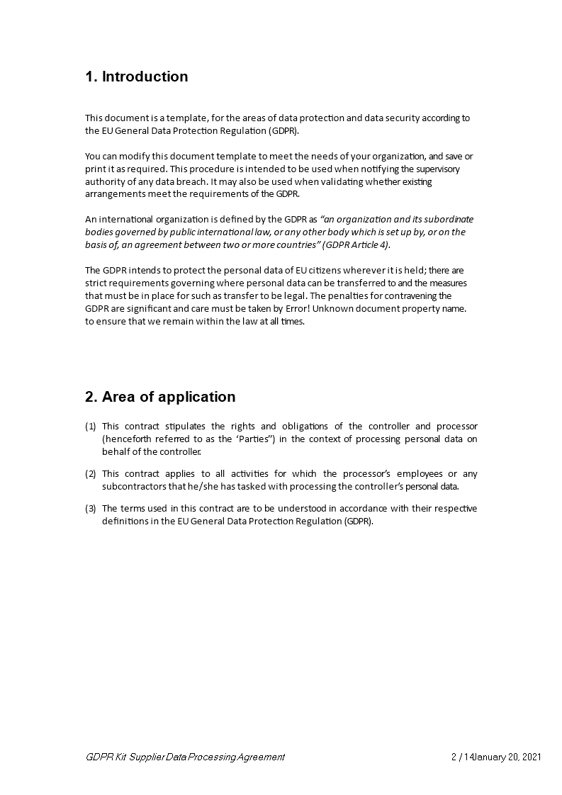 supplier data processing agreement sample