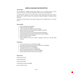 Medical Manager Job Description  example document template