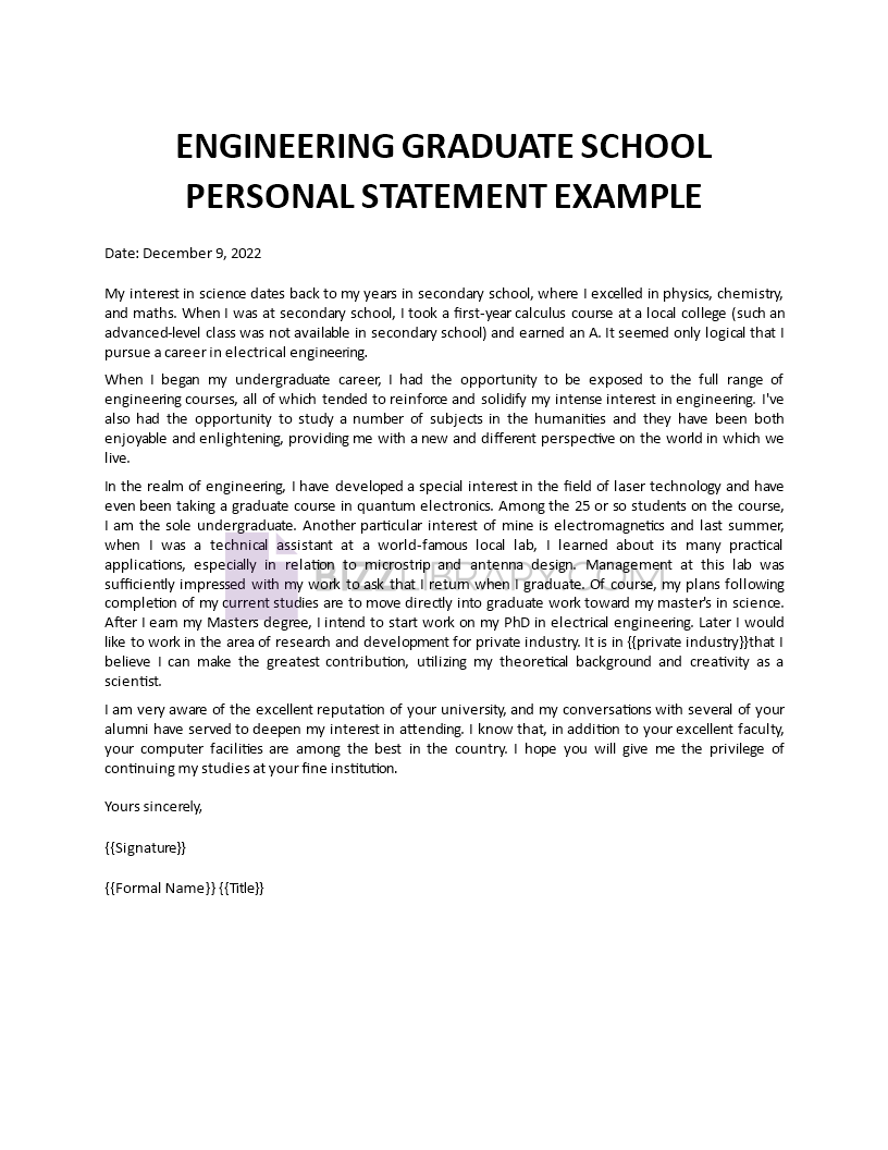 sample personal statement for engineering graduate school