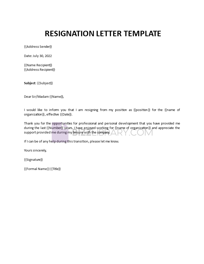 Resignation Letter Template