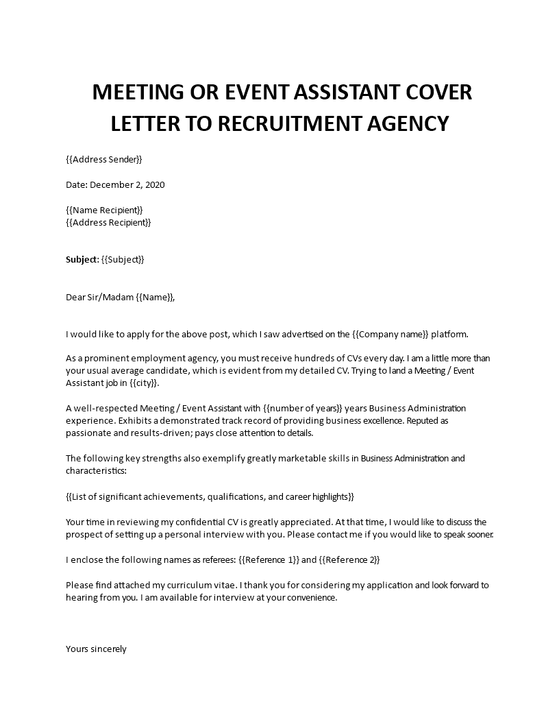 meeting assistant cover letter template