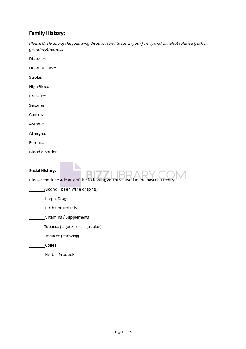 patient intake form sample