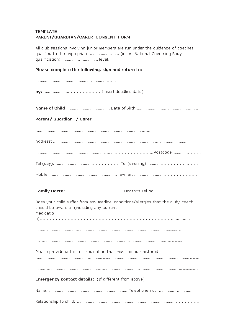 Parental Consent Form Template for Parents, Guardians, and Carers