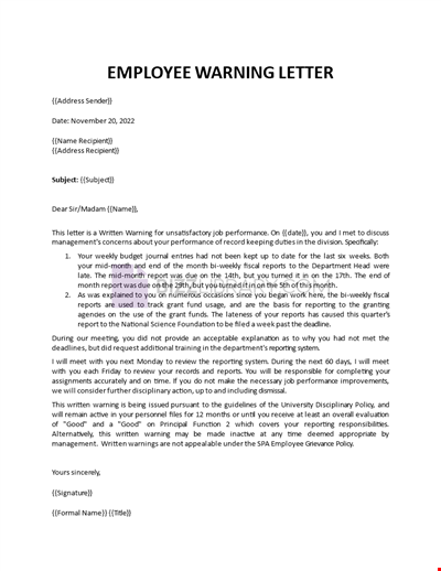 Employee Warning Letter Template