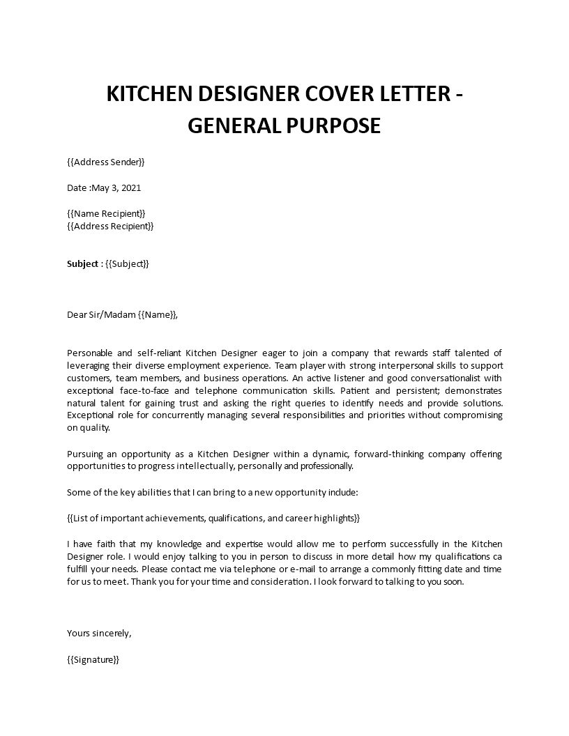 cover letter examples for kitchen position