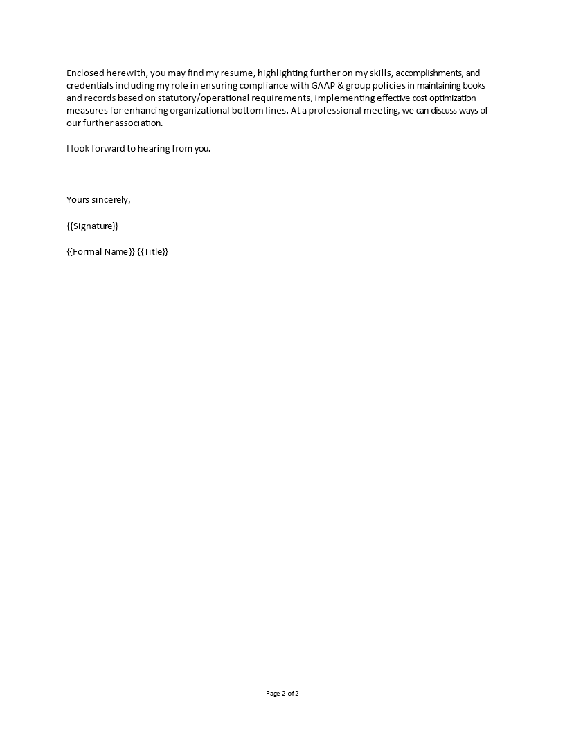senior finance & accounts professional cover letter example
