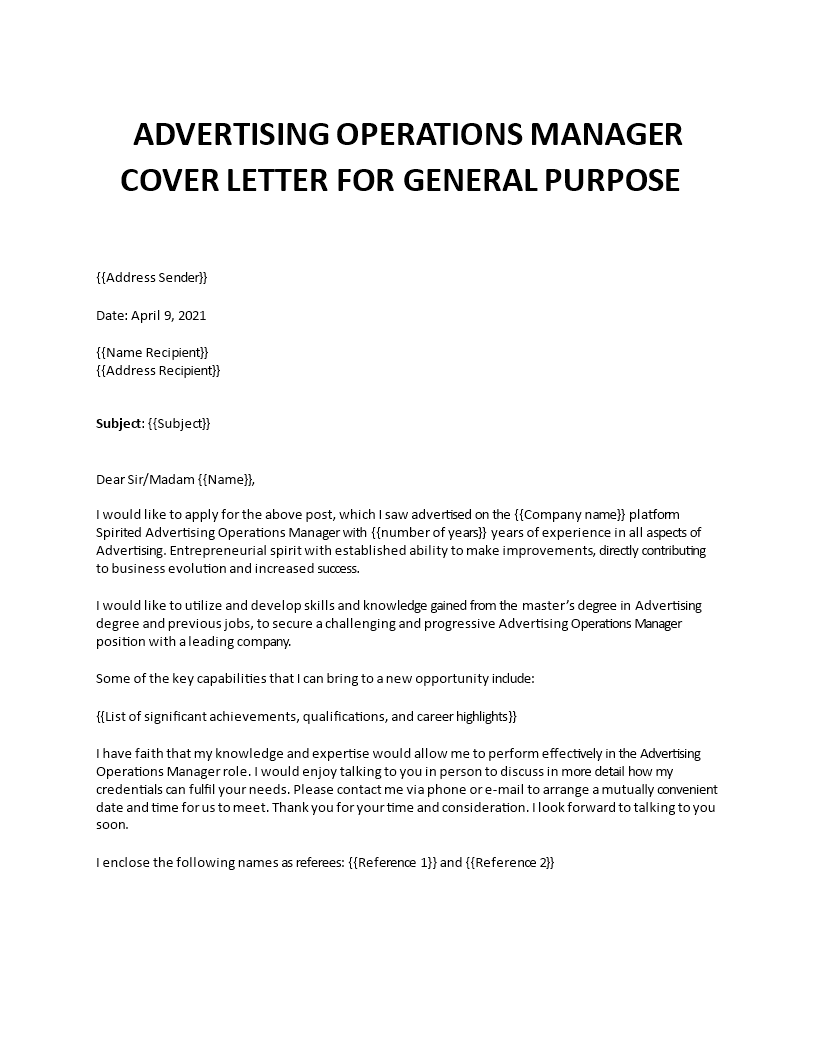 advertising operations manager cover letter Main Image advertising operations manager cover letter