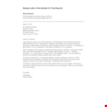 Letter Of Introduction For Teaching Job example document template