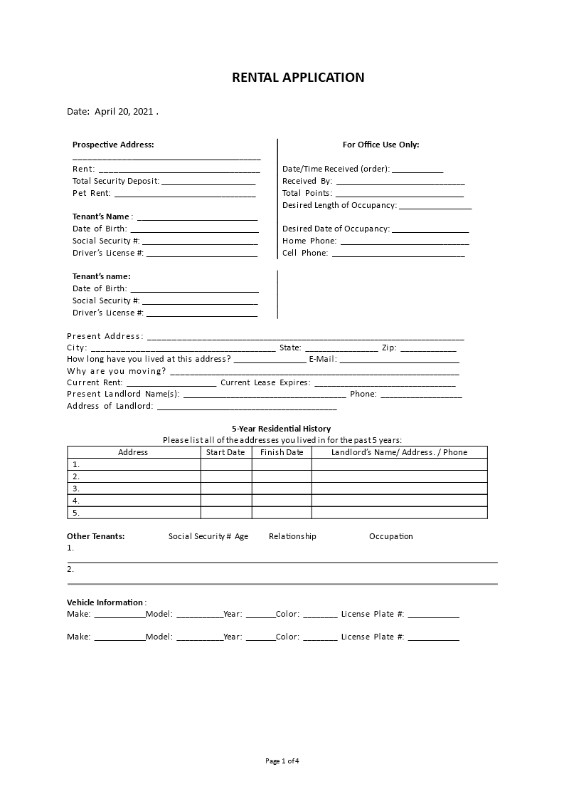 rental application form