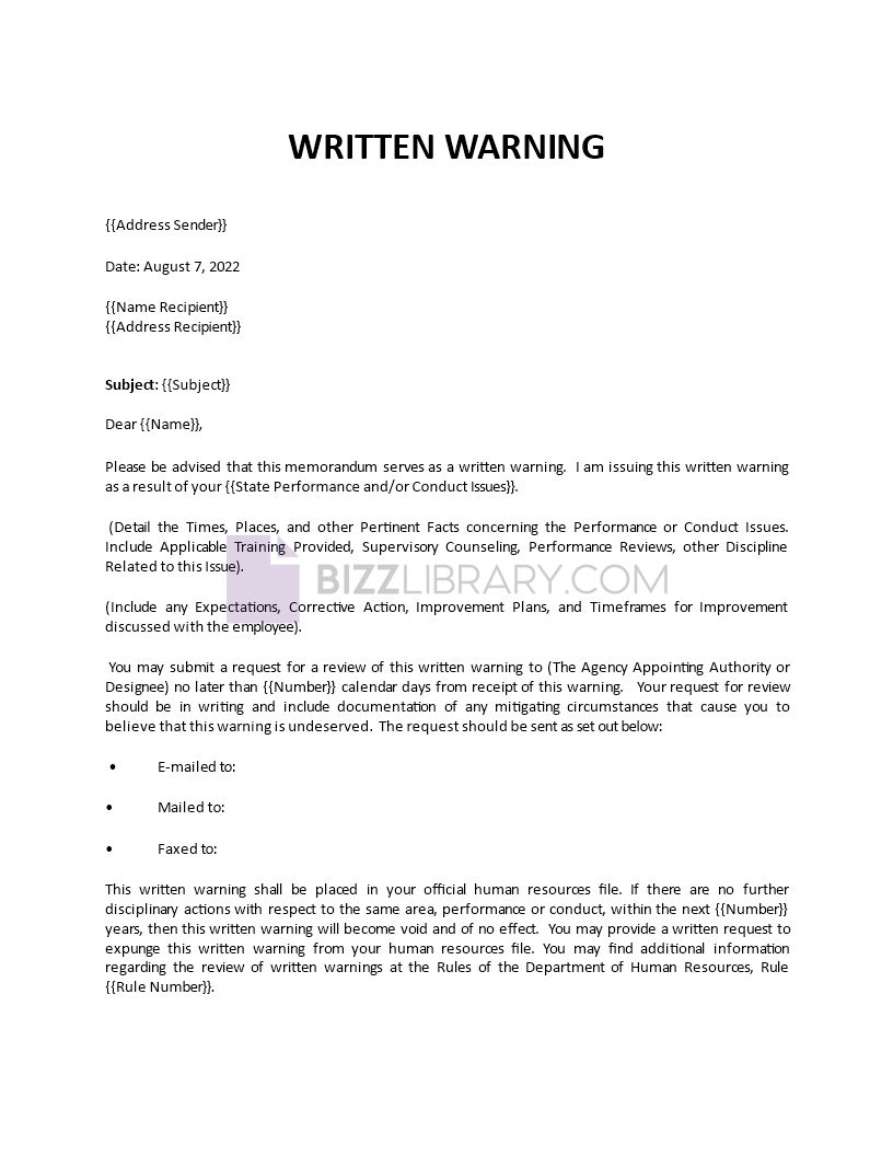 written warning letter template