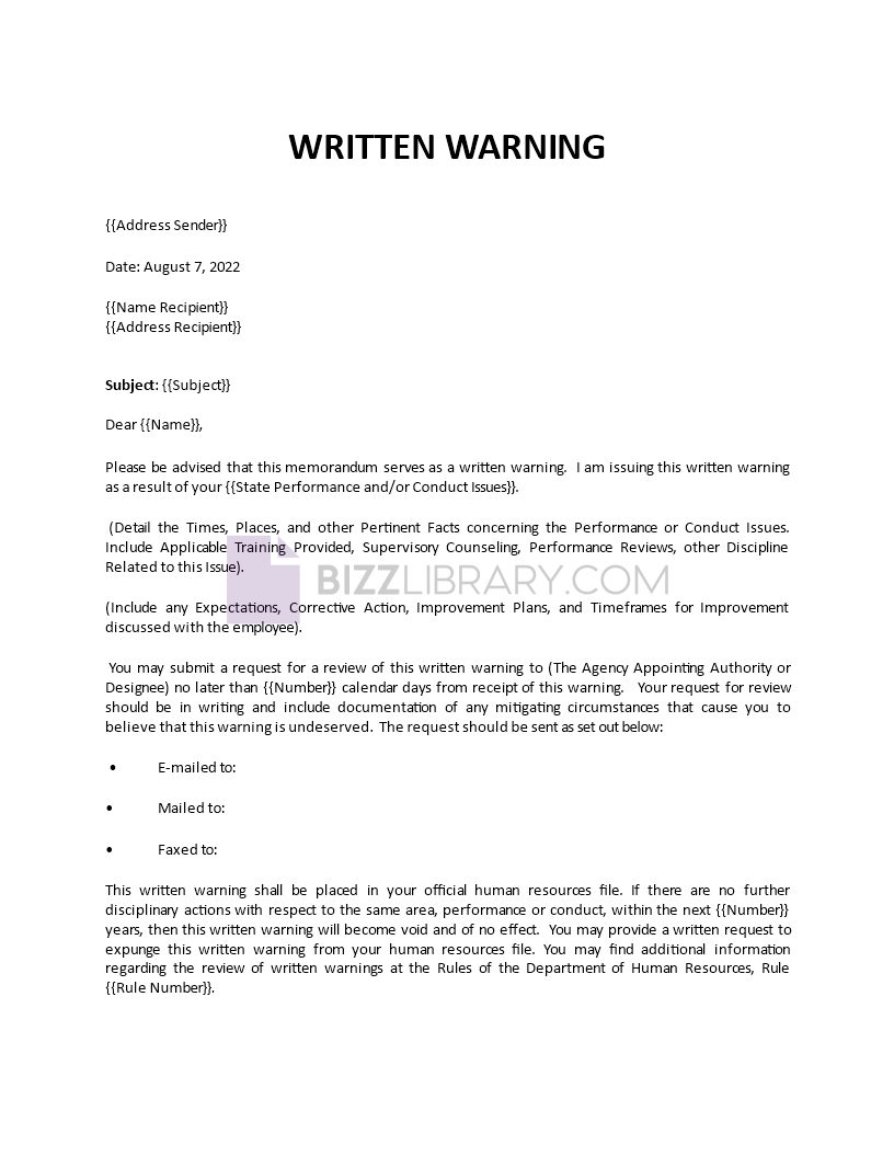 written warning letter template Main Image written warning letter template
