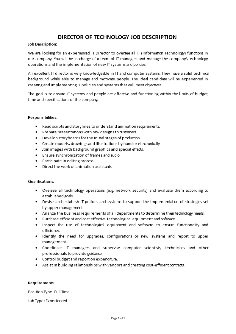director of technology job description Main Image director of technology job description