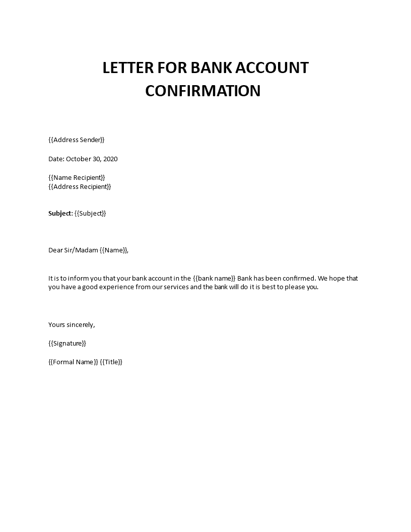 confirmation of bank account letter