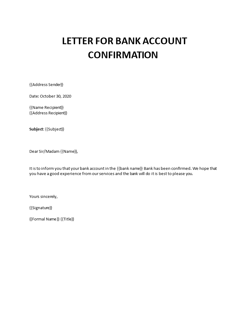 Bank Account Confirmation Letter