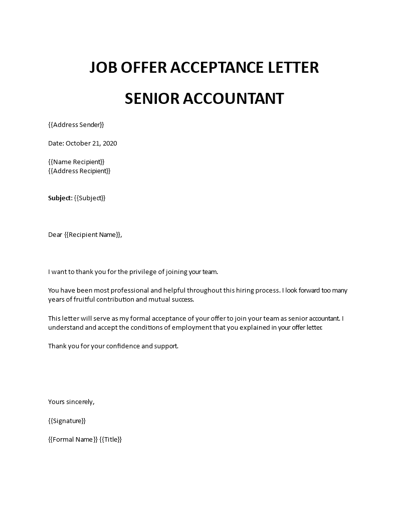 job offer acceptance letter financial position