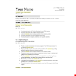 Customer Service Resume Template - Accounts | Calls | Support | Resolving Issues example document template