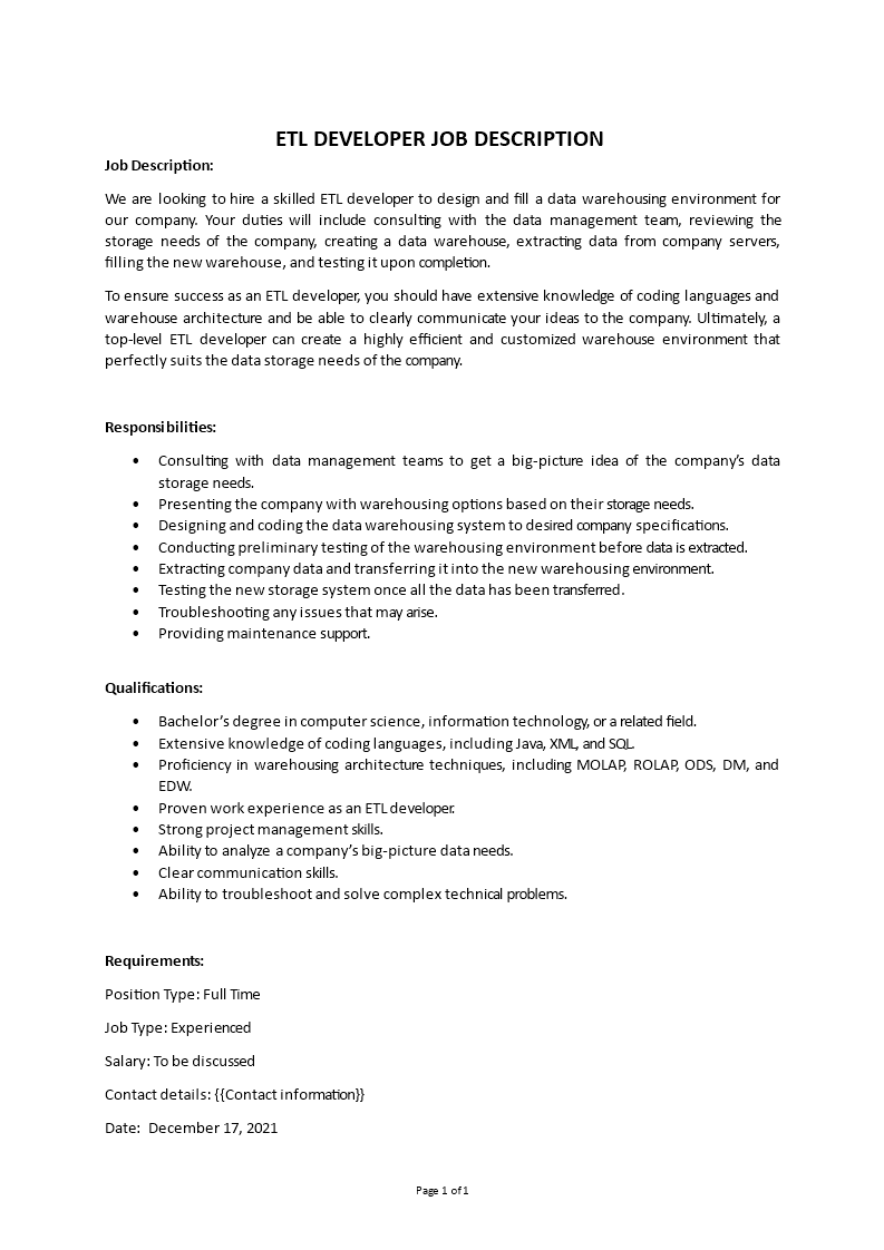etl developer job description Main Image etl developer job description