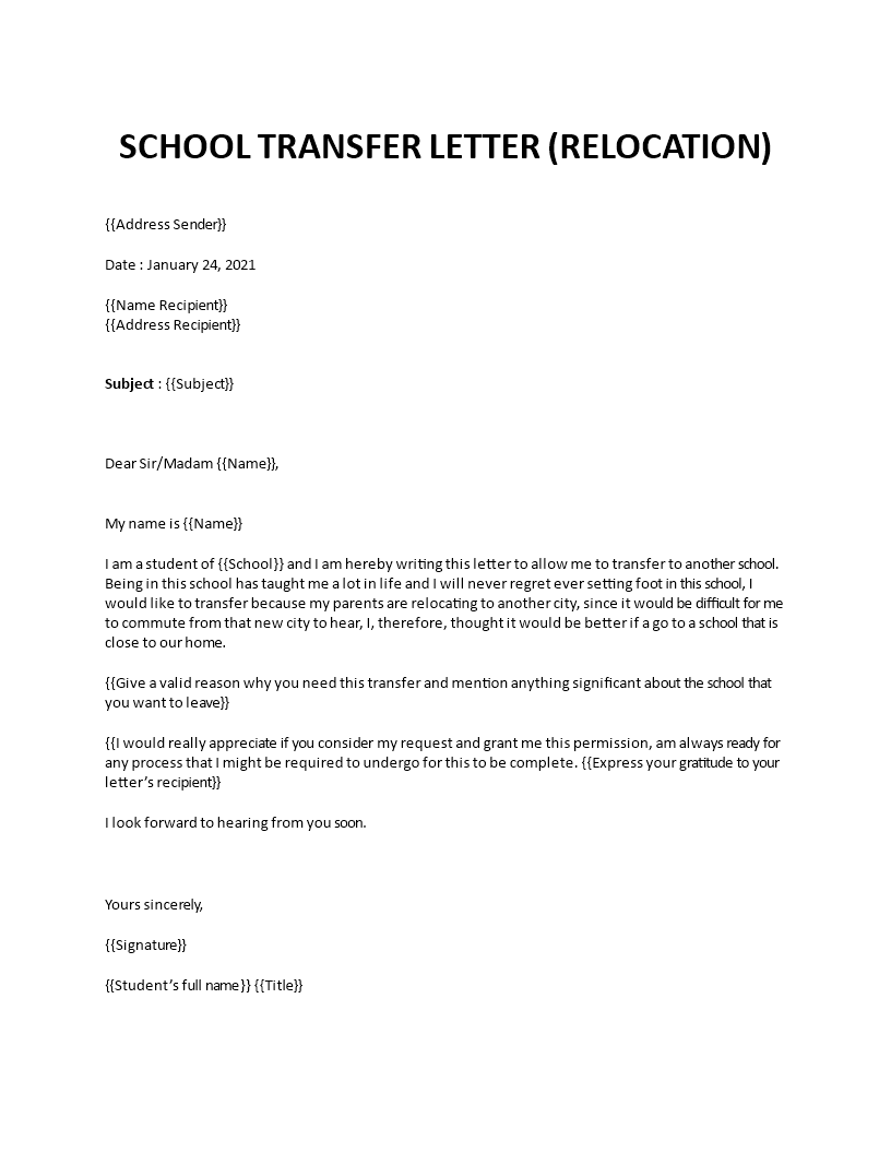 School Transfer Letter