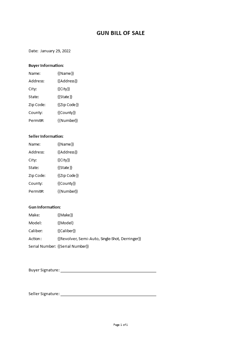 gun bill of sale template Main Image gun bill of sale template