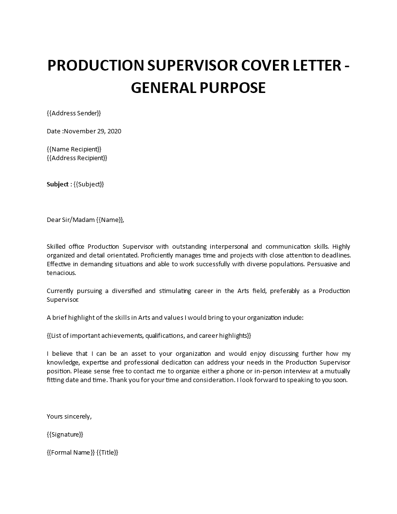 cover letter production supervisor Main Image cover letter production supervisor