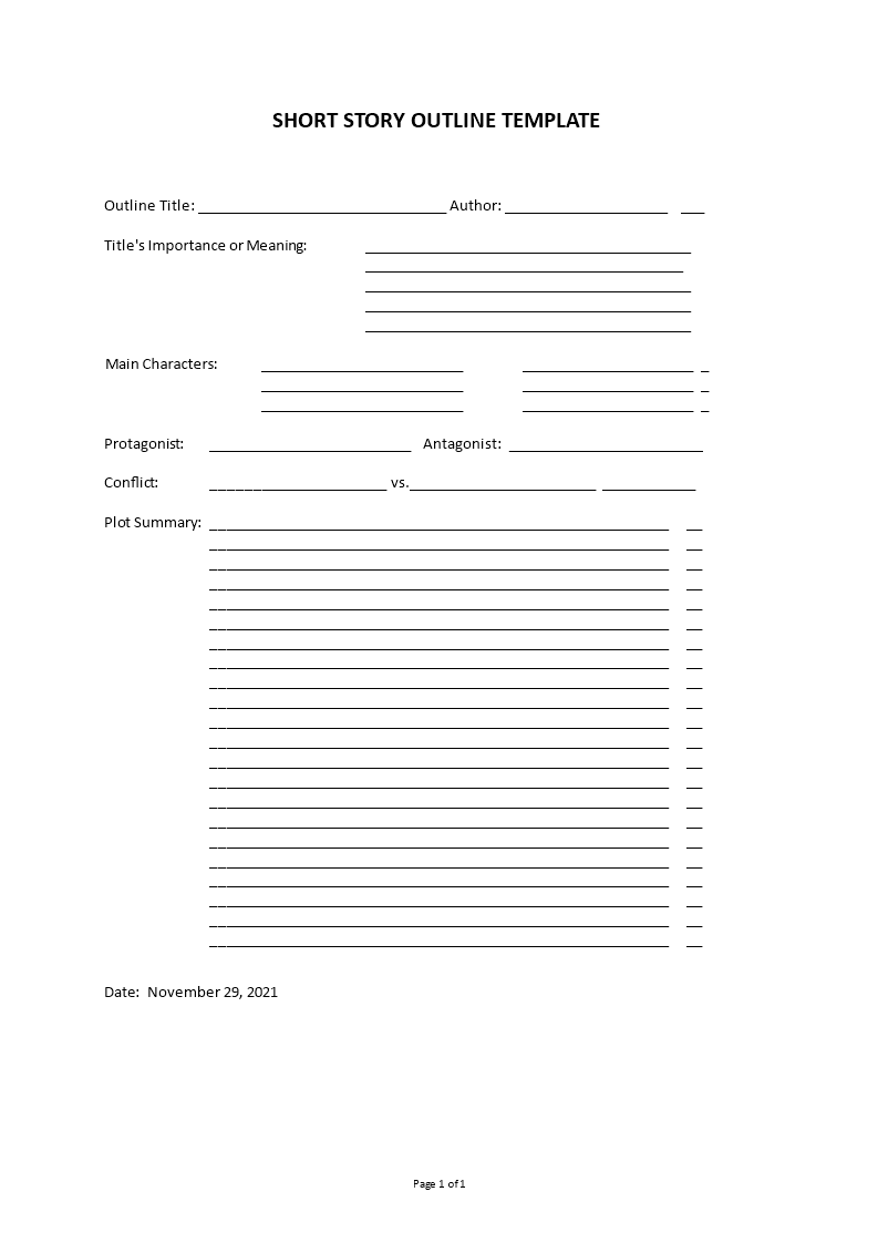 short story outline template template