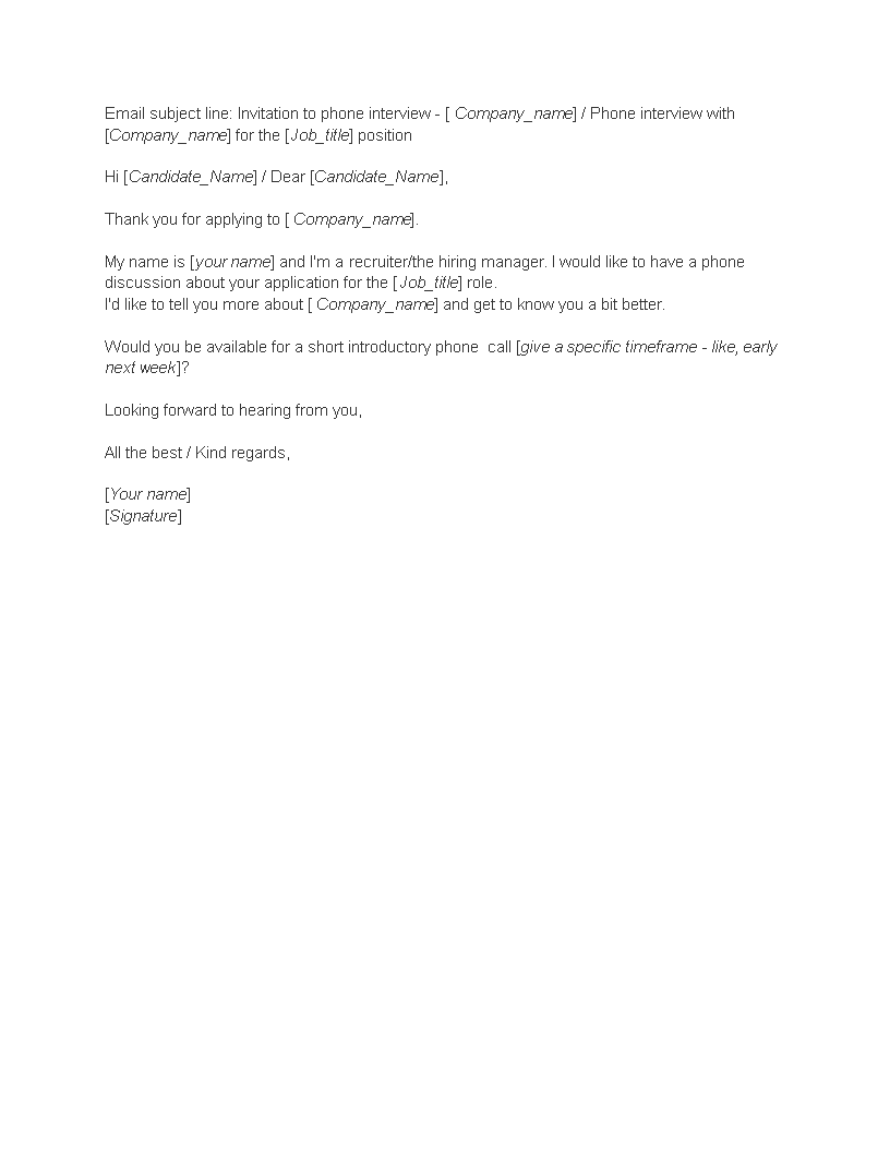 Phone Interview Email Template Phone Interview Email Template