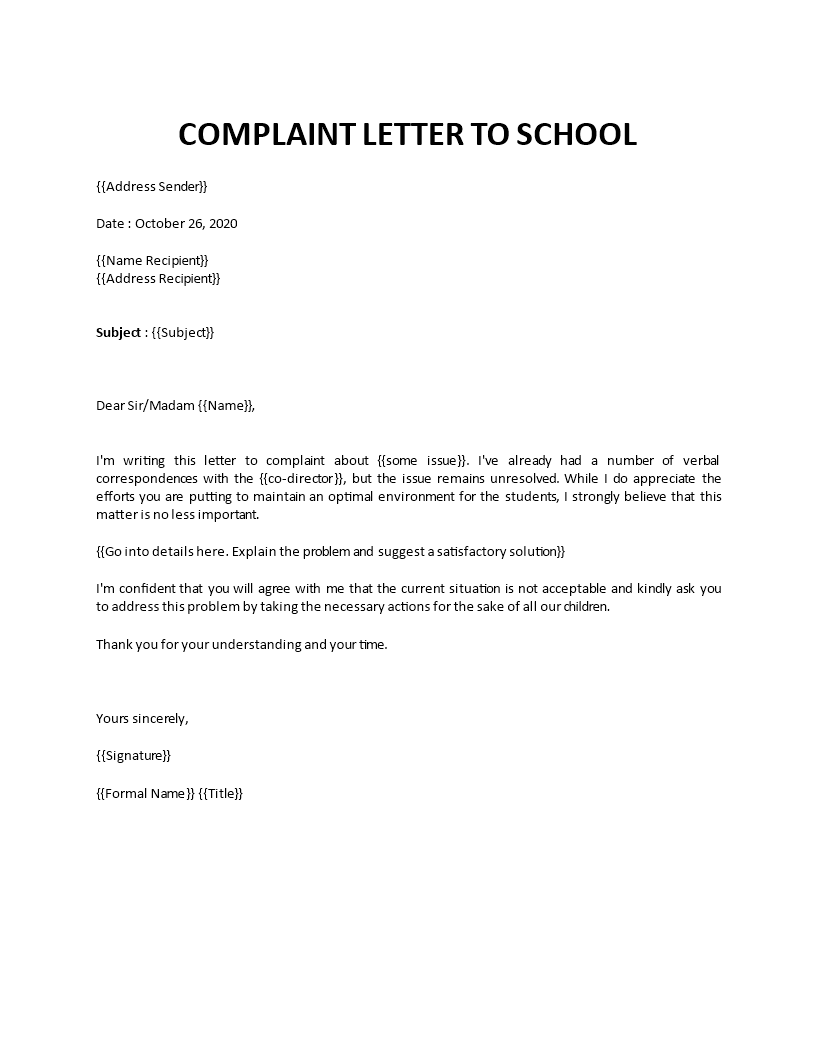 complaint letter to school