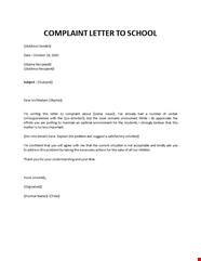 Complaint Letter To School