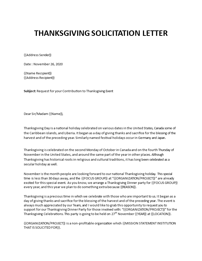 solicitation letter thanksgiving