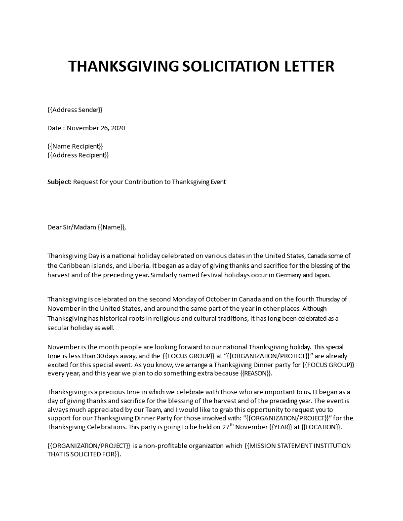 Solicitation Letter Thanksgiving