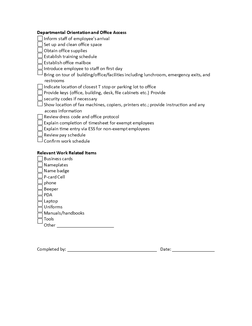 onboarding checklist example