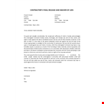 Contractor Waiver Release Form template example document template