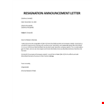 Resignation email announcement example document template