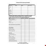 Pre Opening Checklist example document template