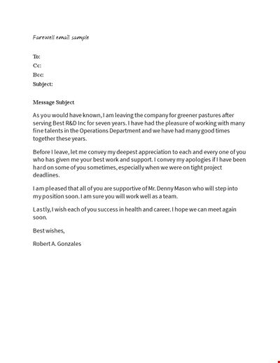 Farewell Email Template – Convey Your Appreciation in Subject After Years