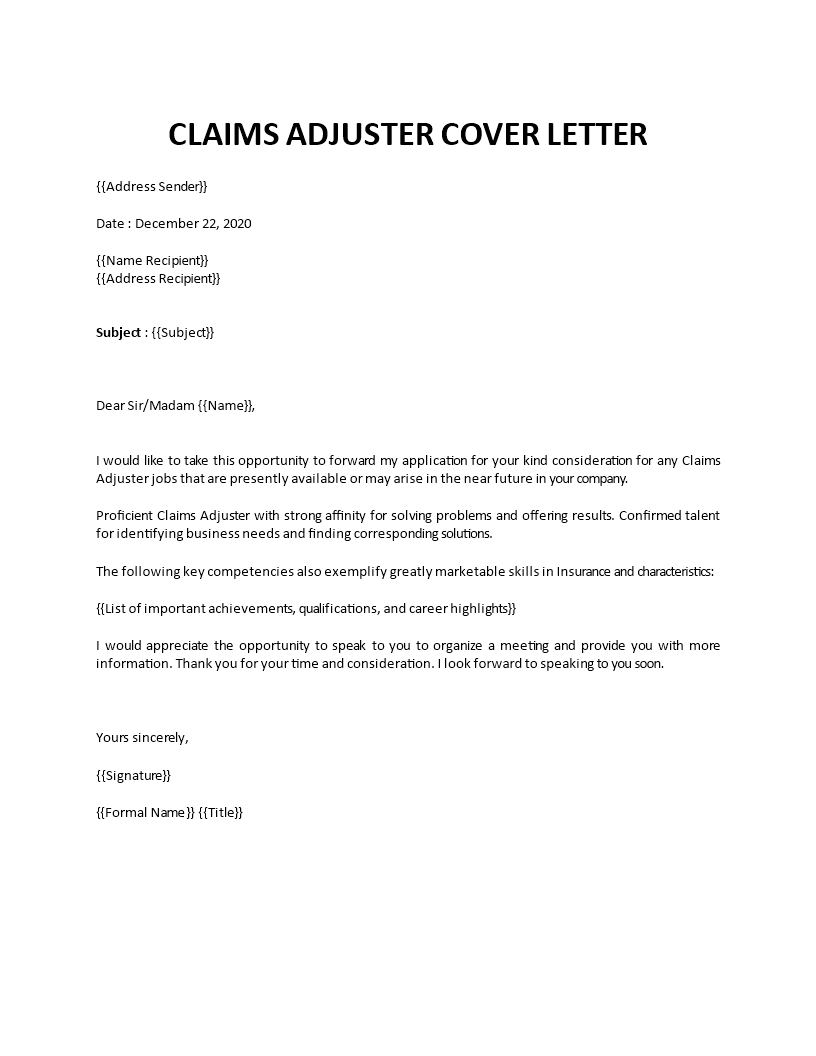 claims adjuster cover letter