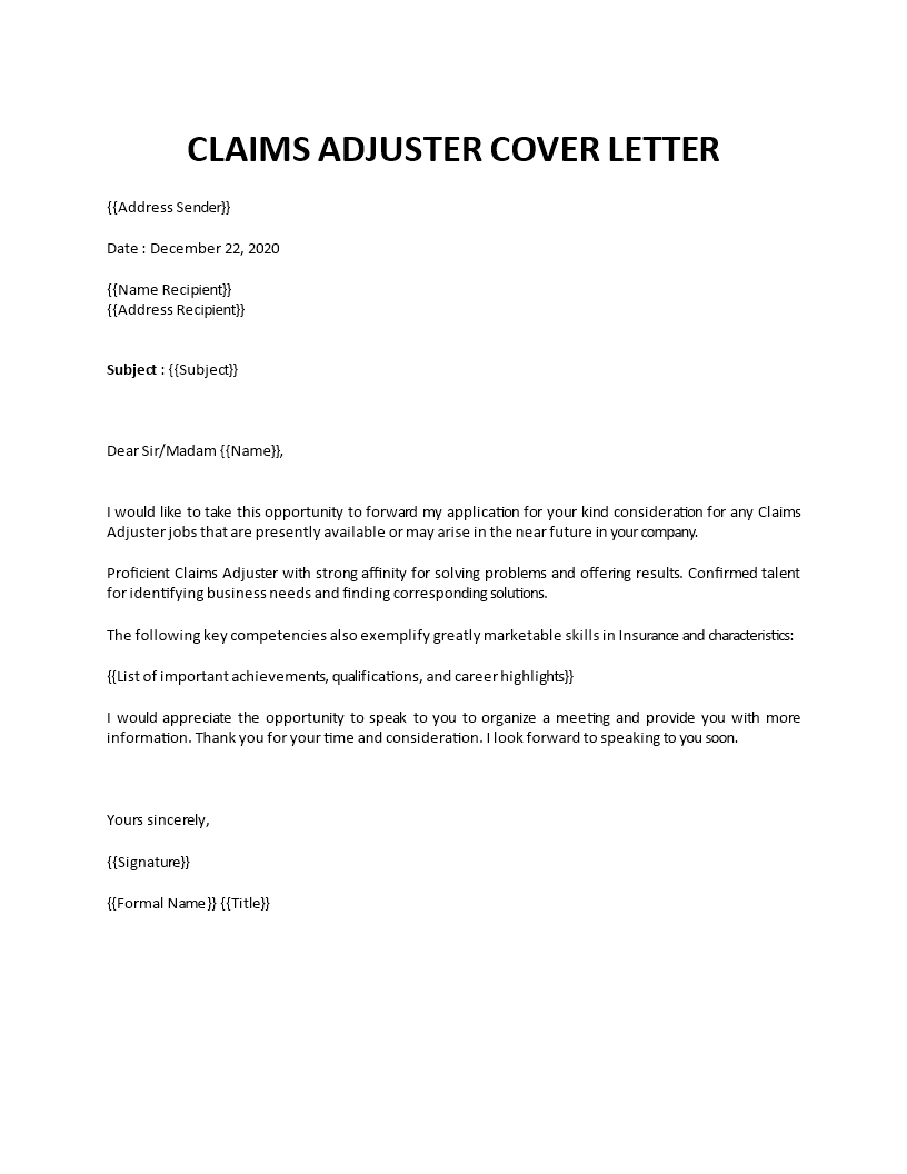 claims adjuster cover letter samples