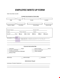 Employee Write Up Form printable