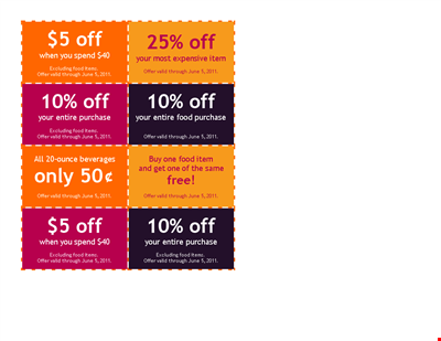 Several Coupons on One Paper. Editable and Printable