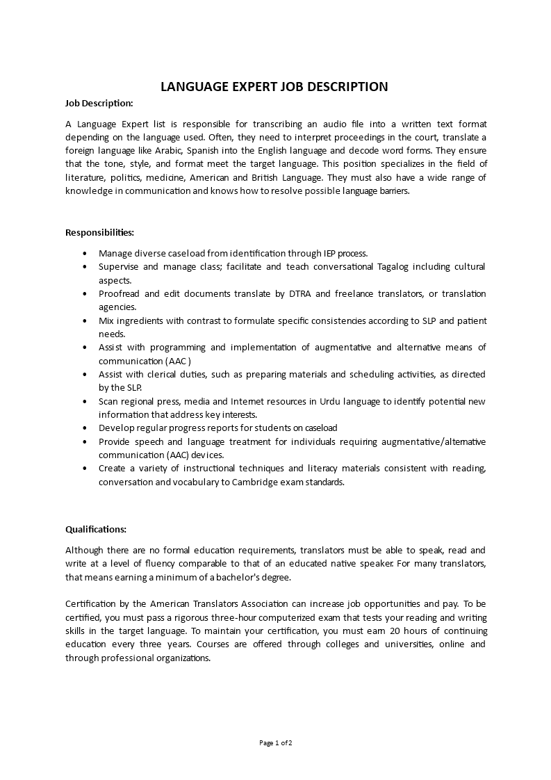 language expert job description Main Image language expert job description