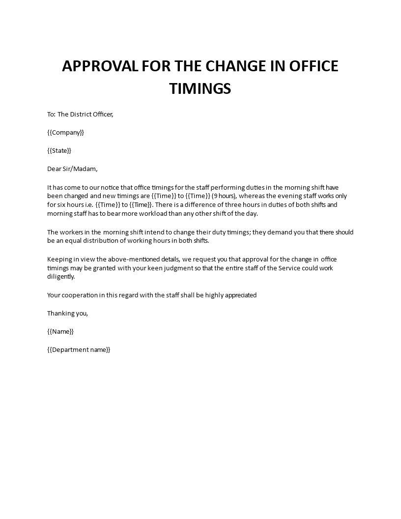 approval for the change in office timings template