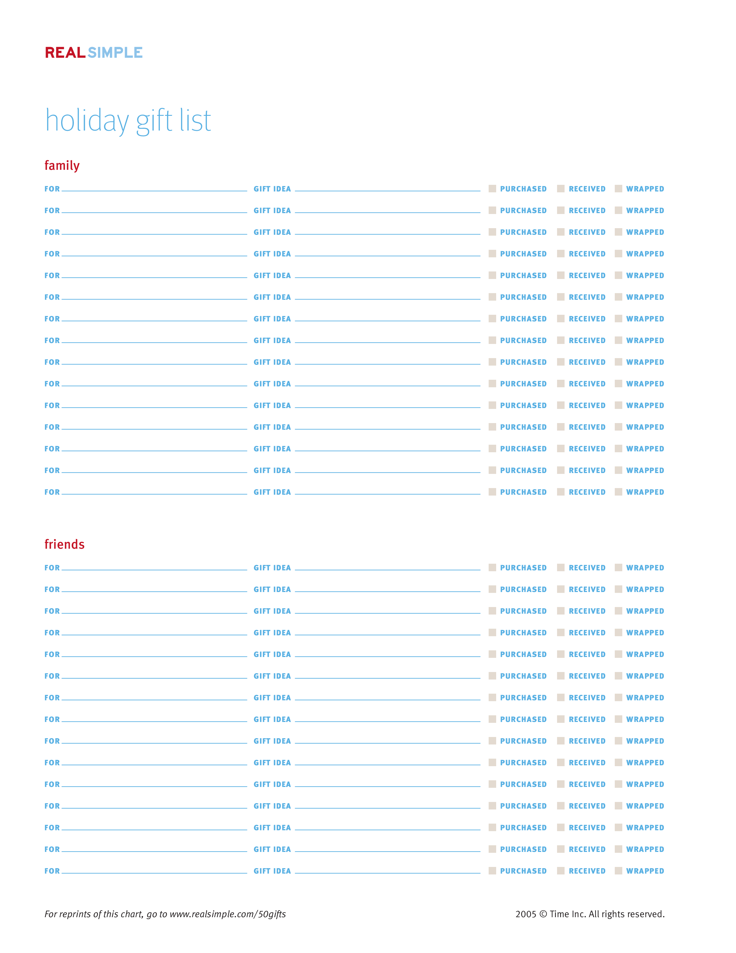 Holiday Family Gift List Template